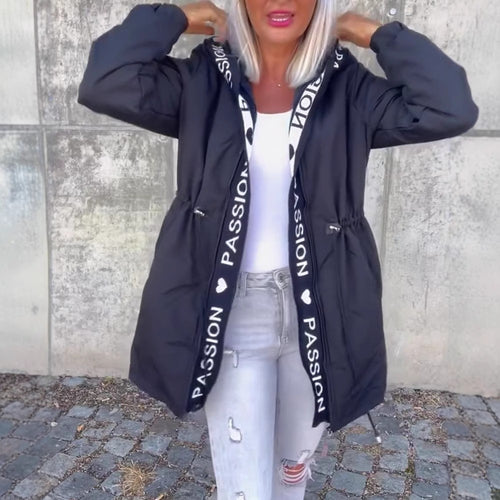 Damen nan Kapuzenparka mit Tunnelzugtaillierung und Logoband-Reißverschluss R&B