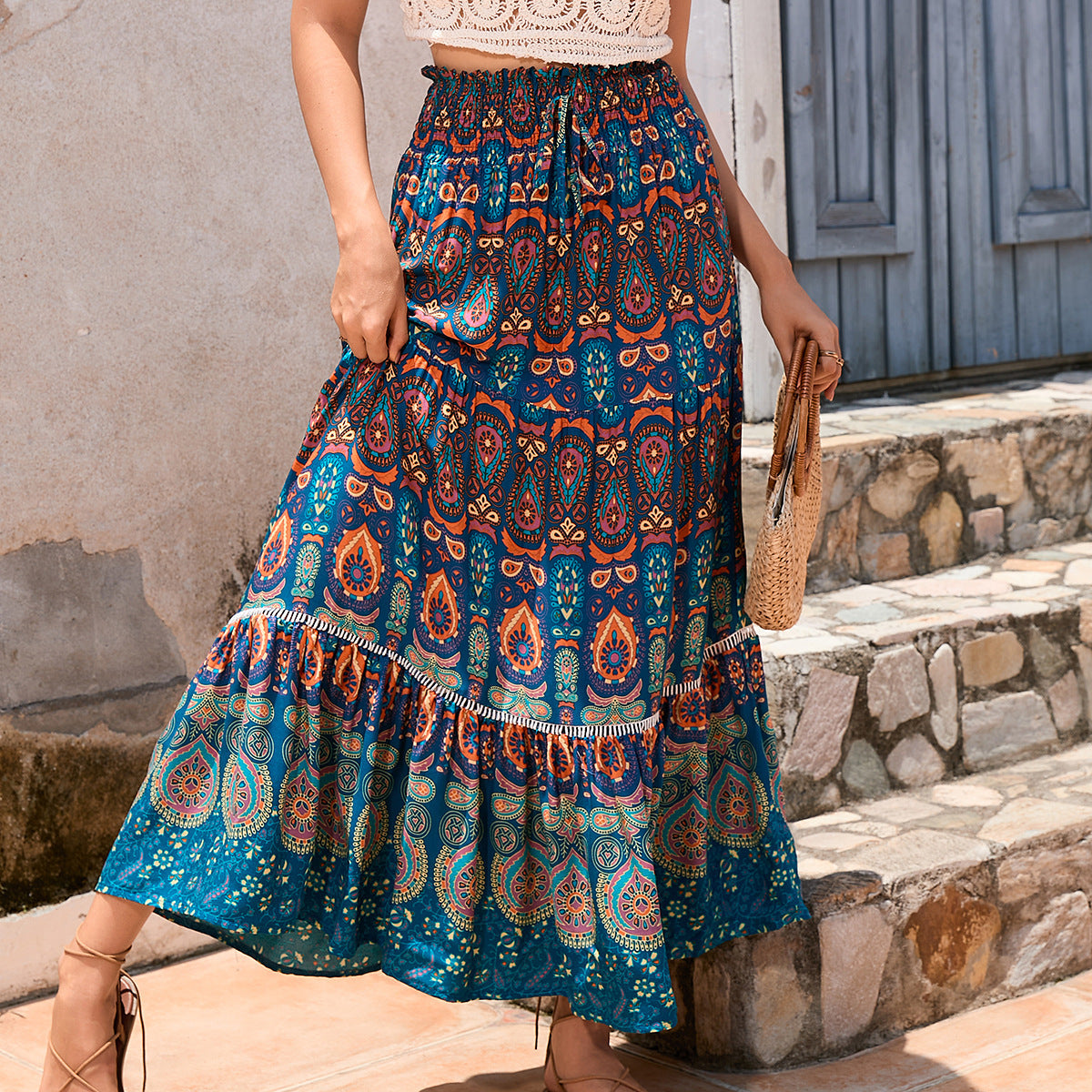 Damen Maxirock mit verspieltem Paisleymuster und Rüschendetails R&B