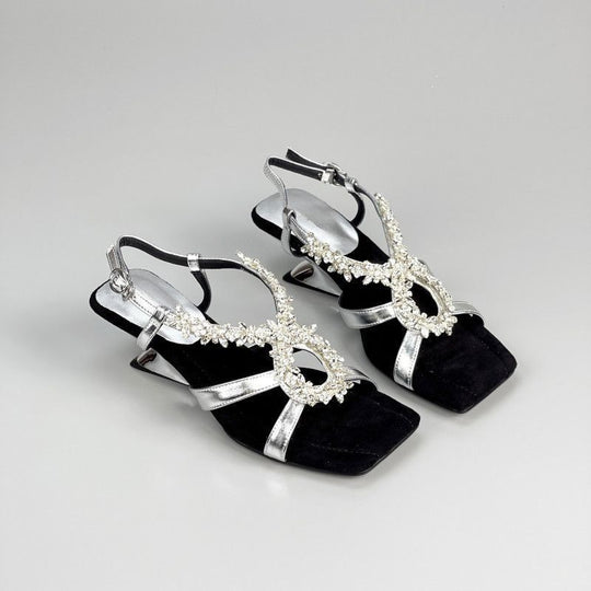 Damen elegante Slingback Sandalen mit funkelnden Kristallverzierungen R&B