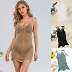 Damen Häkel-Strandkleid mit verstellbaren Trägern und dekorativem Netzdesign EB