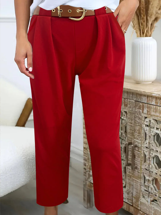 Damen Elegante High-Waist-Hose mit Falten-Details und Gürtel R&B