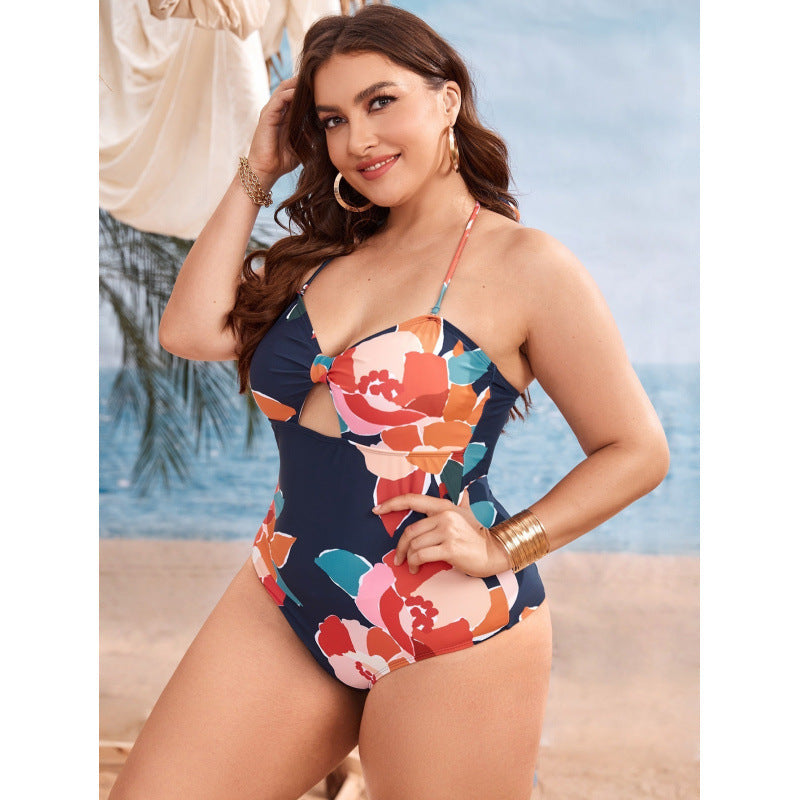 Damen Einteiler Badeanzug mit floralem Cut-Out und verstellbaren Trägern R&B