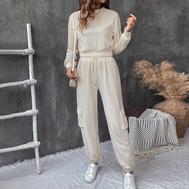 Damen lässiges Jogginganzug-Set mit Taschen und Bündchen R&B