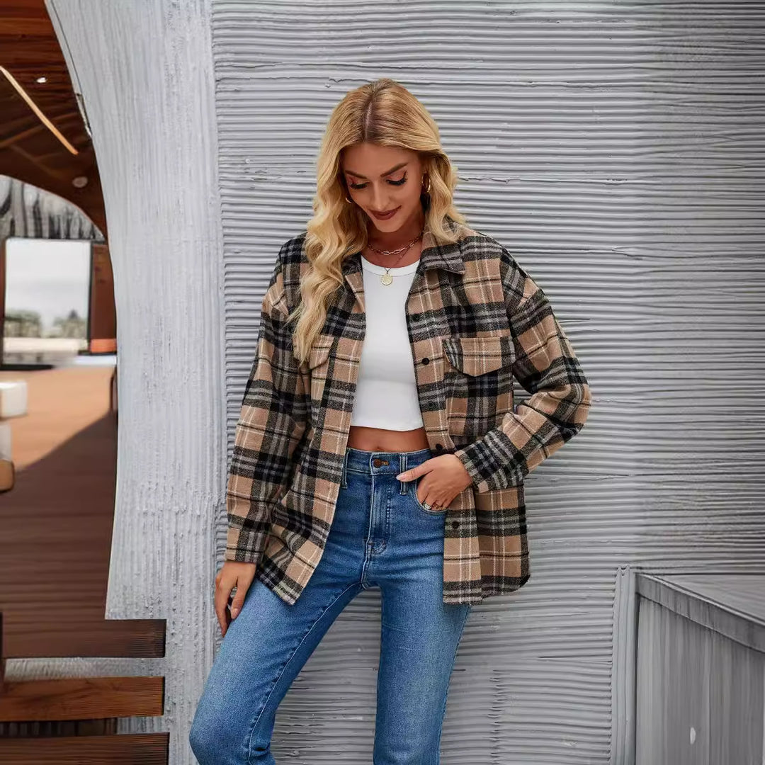 Damen Flanellhemdjacke im lässigen Karo-Design mit Brusttaschen R&B