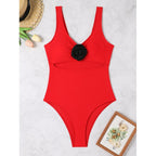 Damen Einteiliger Badeanzug mit floraler Applikation und modischem Cut-Out R&B