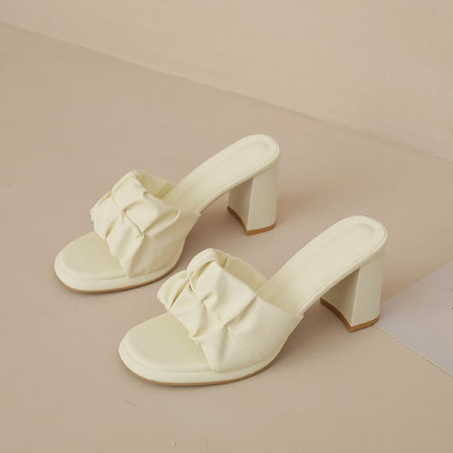 Damen elegante Blockabsatz-Sandalen mit modischem Rüschendesign R&B