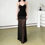 Damen Elegantes Maxikleid mit tiefem Ausschnitt und fließendem Tüllrock R&B