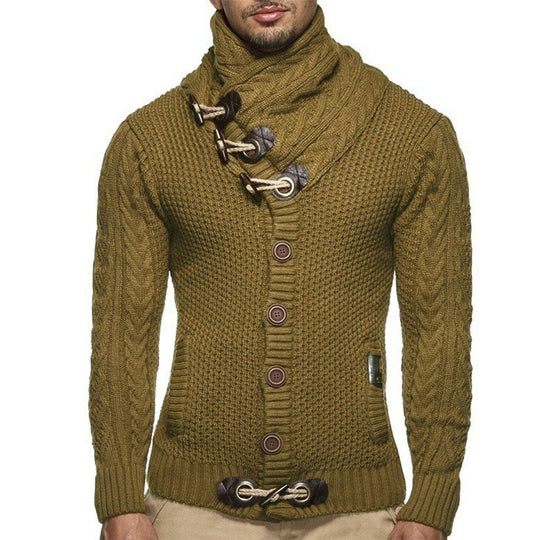 Herren Strickjacke mit kreativer Knopfleiste und hohem Kragen R&B