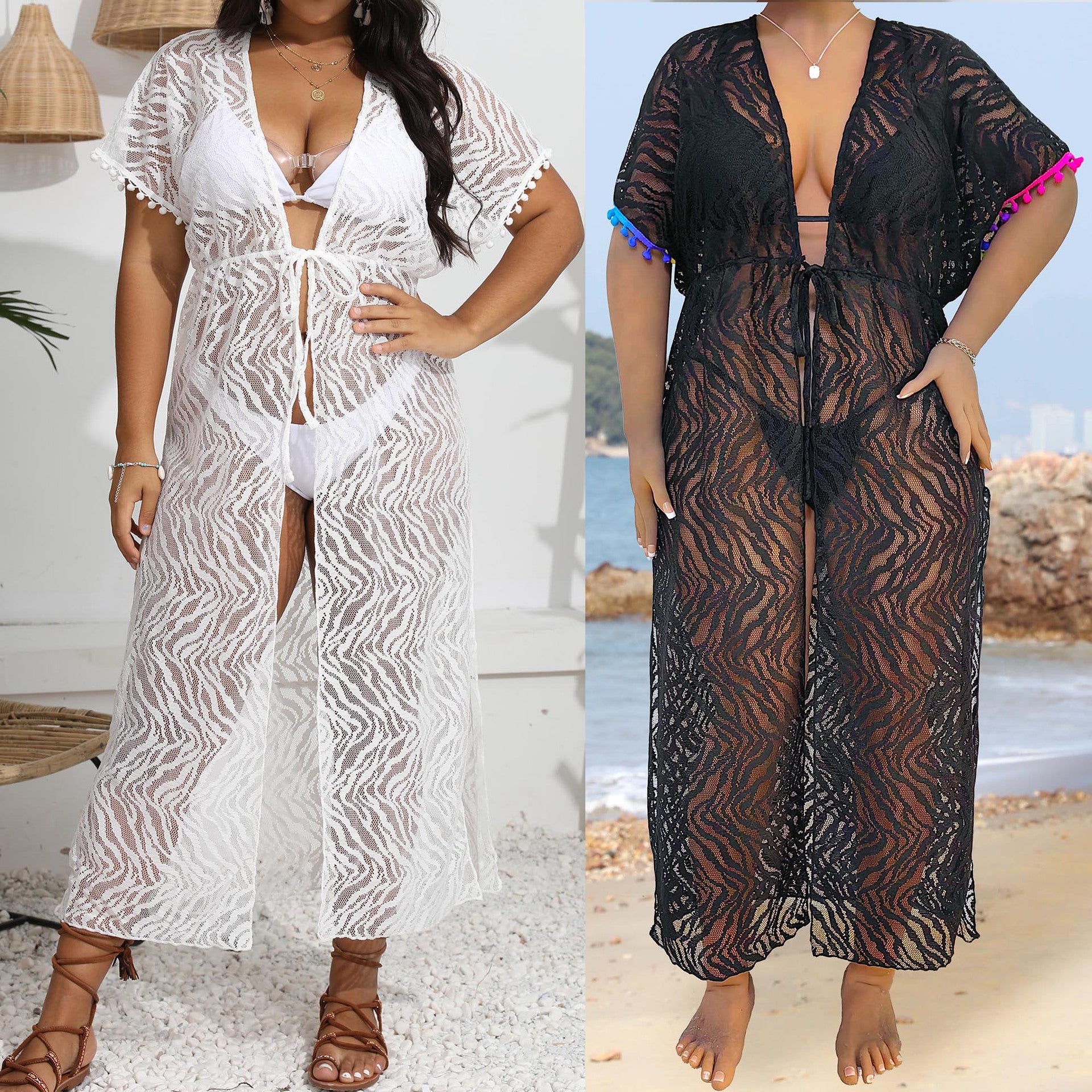 Damen transparenter Strandüberwurf aus Spitze R&B