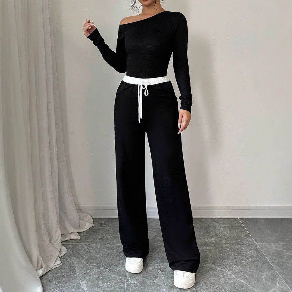 Damen Elegantes Jumpsuit mit asymmetrischem Oberteil und weitem Bein R&B