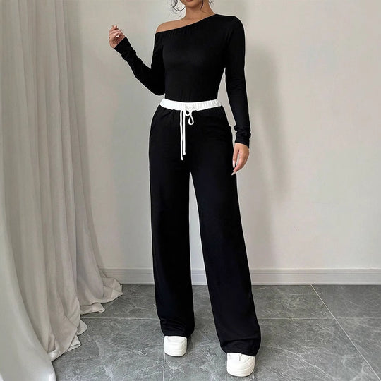 Damen Elegantes Jumpsuit mit asymmetrischem Oberteil und weitem Bein R&B