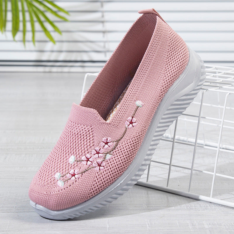 Damen Slip-On Freizeitschuhe mit luftdurchlässiger Oberflächenstruktur und floralem Dekor R&B
