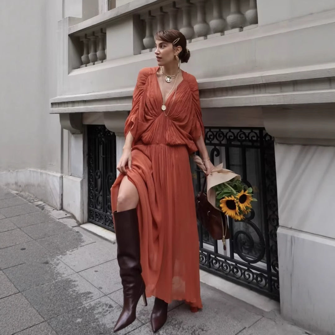 Damen Maxikleid mit fließender Silhouette und eleganter Raffung R&B