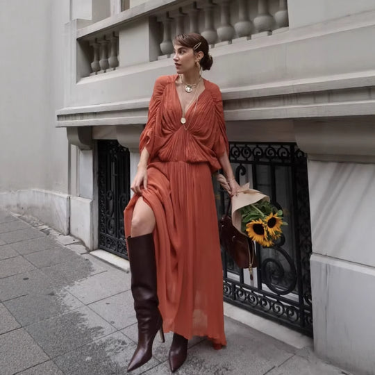 Damen Maxikleid mit fließender Silhouette und eleganter Raffung R&B