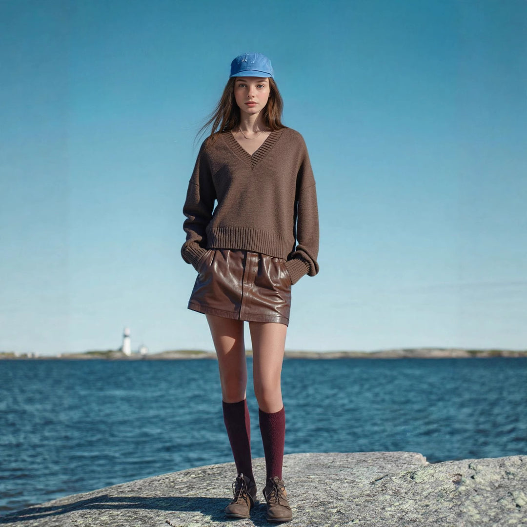 Damen V-Ausschnitt Strickpullover mit lässigem Schnitt R&B