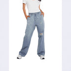 Damen Schlagjeans mit hohem Bund und Destroyed-Akzenten