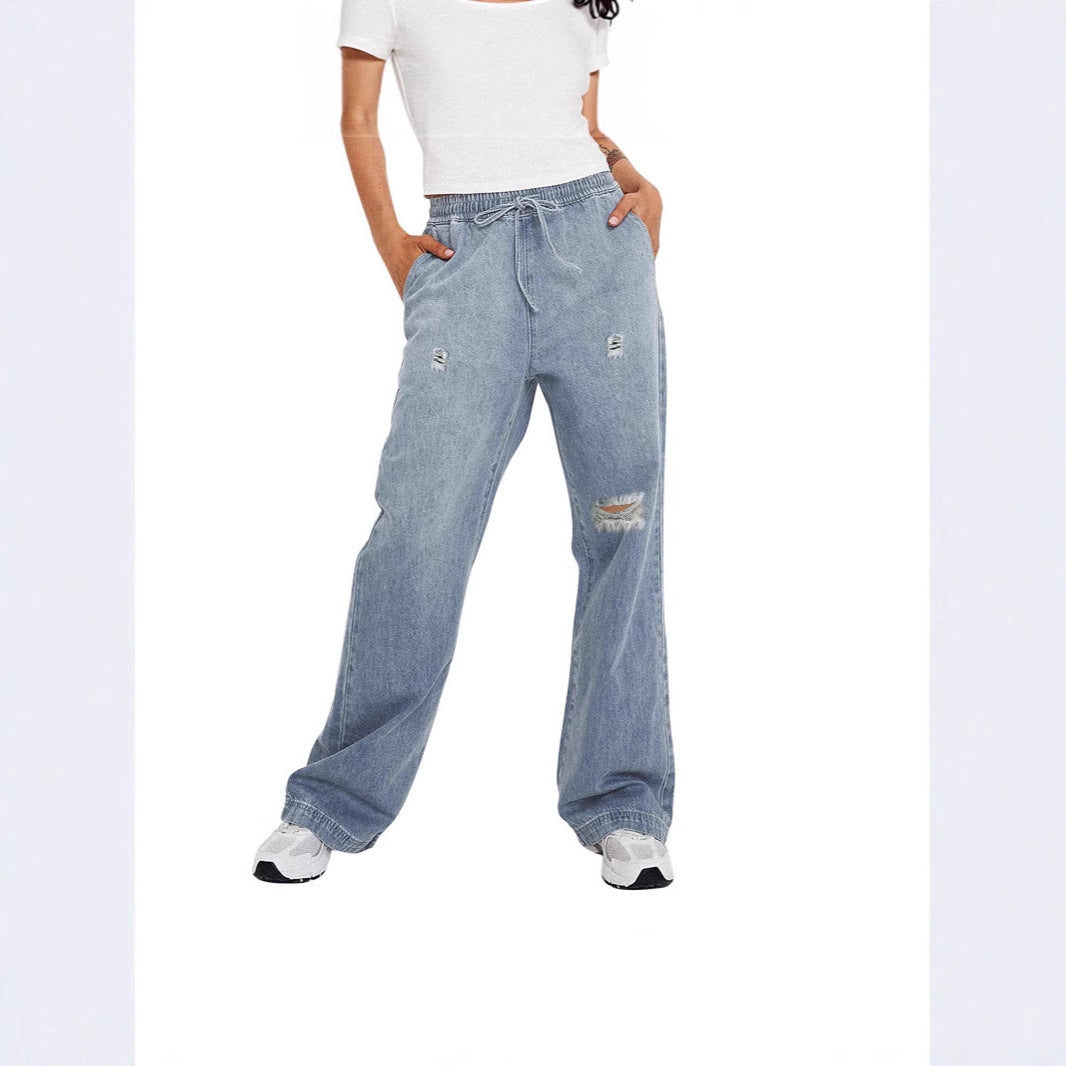 Damen Schlagjeans mit hohem Bund und Destroyed-Akzenten