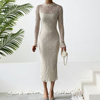 Damen Elegantes Kleid mit transparenten Spitzenärmel R&B