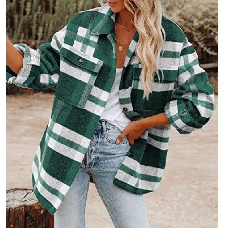 Damen Karobluse mit oversized Schnitt und Taschen R&B