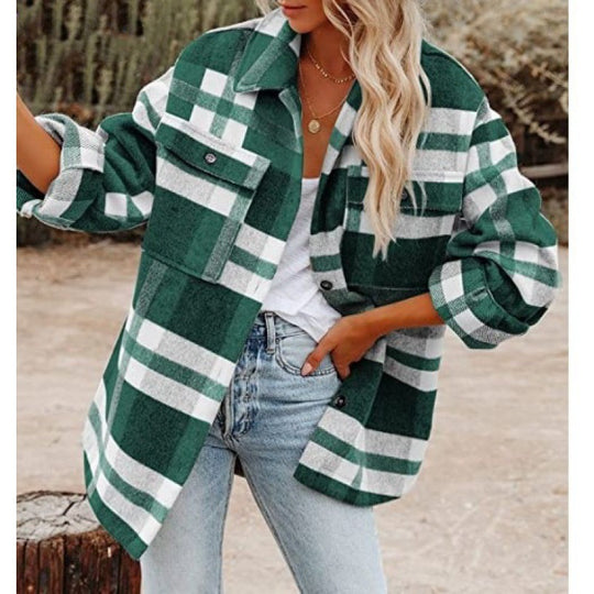 Damen Karobluse mit oversized Schnitt und Taschen R&B
