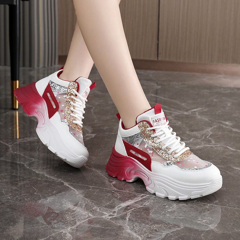 Damen Trendige Chunky Sneakers mit glitzernden Akzenten und ausgeprägtem Sohlenprofil R&B