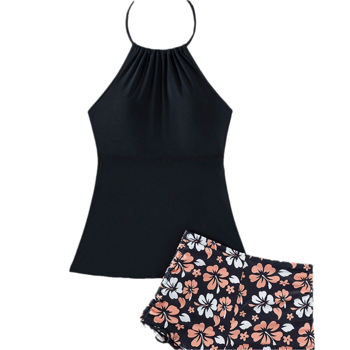 Damen Sport Top mit verstellbarem Nackenträger und floralem Muster Shorts R&B