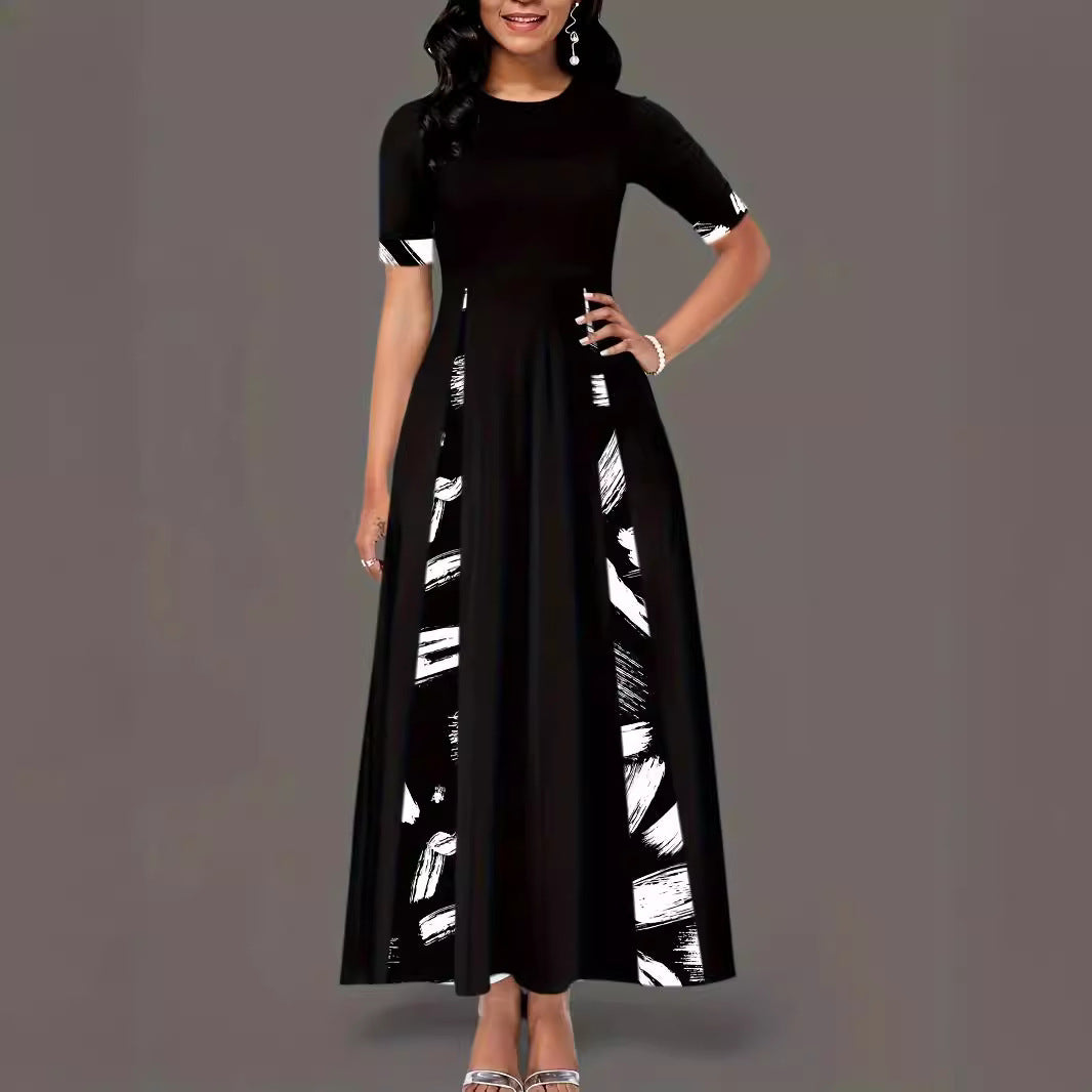 Damen Maxikleid mit grafischem Druck und seitlichen Taschen
