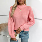 Damen lässiger Pullover mit hohem Kragen und modernem Strukturstrick