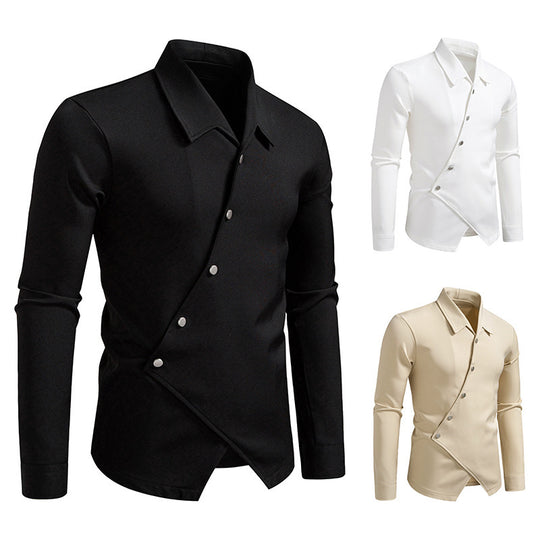 Herren modisches Hemd mit asymmetrischem Knopfdesign und eleganter Passform R&B