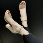 Damen Wedge-Sandalen mit breiten Riemen und komfortablem Blockabsatz R&B
