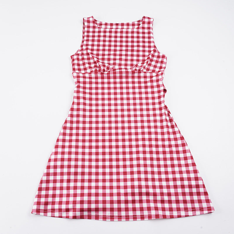 Damen süßes Vichy-Kleid mit femininer Silhouette und Rüschendetails R&B