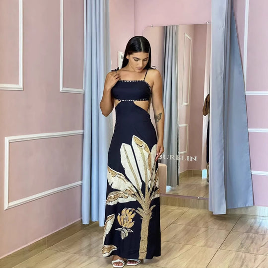 Damen Maxikleid mit floralem Print und eleganten Trägern R&B