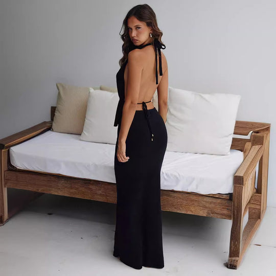 Damen elegantes Wickel-Top mit asymmetrischem Design und passendem Maxirock R&B
