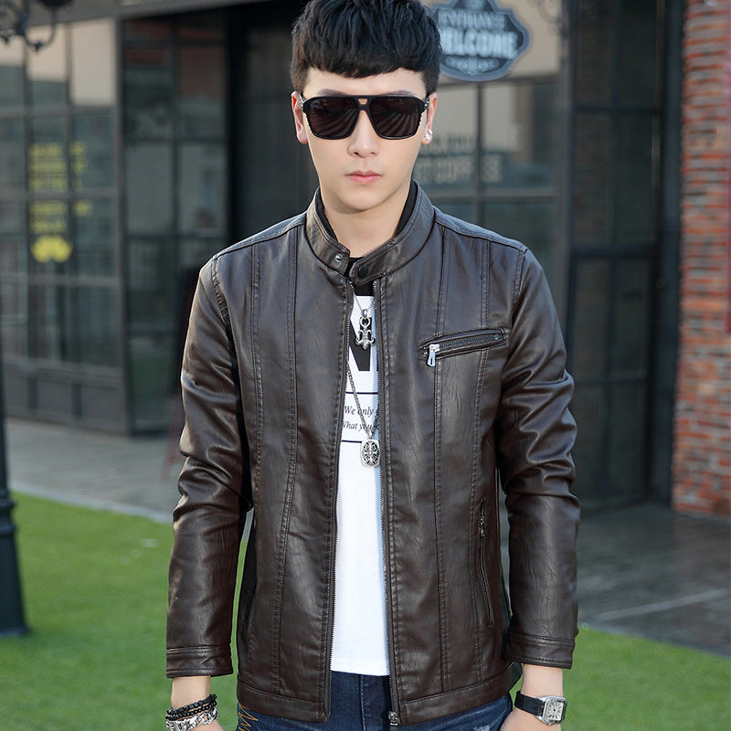Herren trendige Kunstlederjacke mit feinen Steppdetails R&B