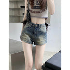 Damen High-Waist Denim Shorts mit Fransen