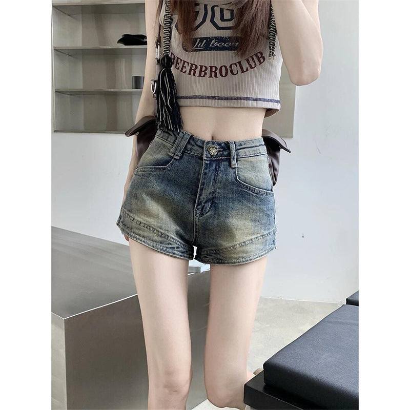 Damen High-Waist Denim Shorts mit Fransen