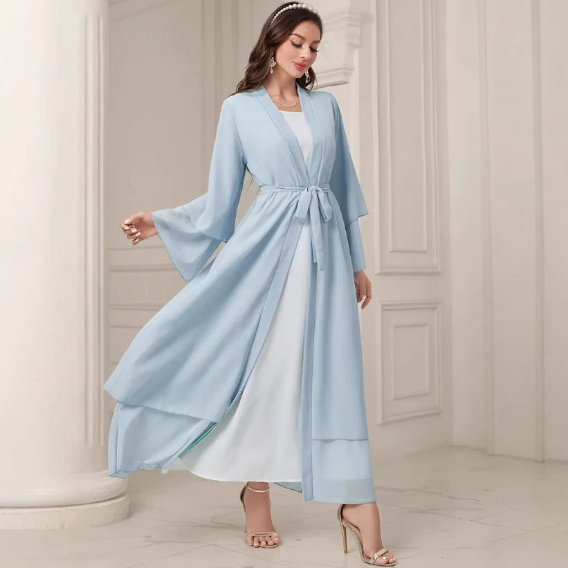 Damen Elegante lange Kimono-Jacke aus fließendem Stoff mit weitem Schnitt R&B