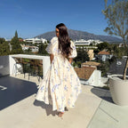 Damen Blusenkleid mit gestuften Volantärmeln und Bindegürtel R&B