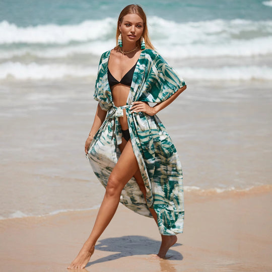 Damen Strandkleid mit großzügigem Schnitt und elegantem Wickeldesign R&B