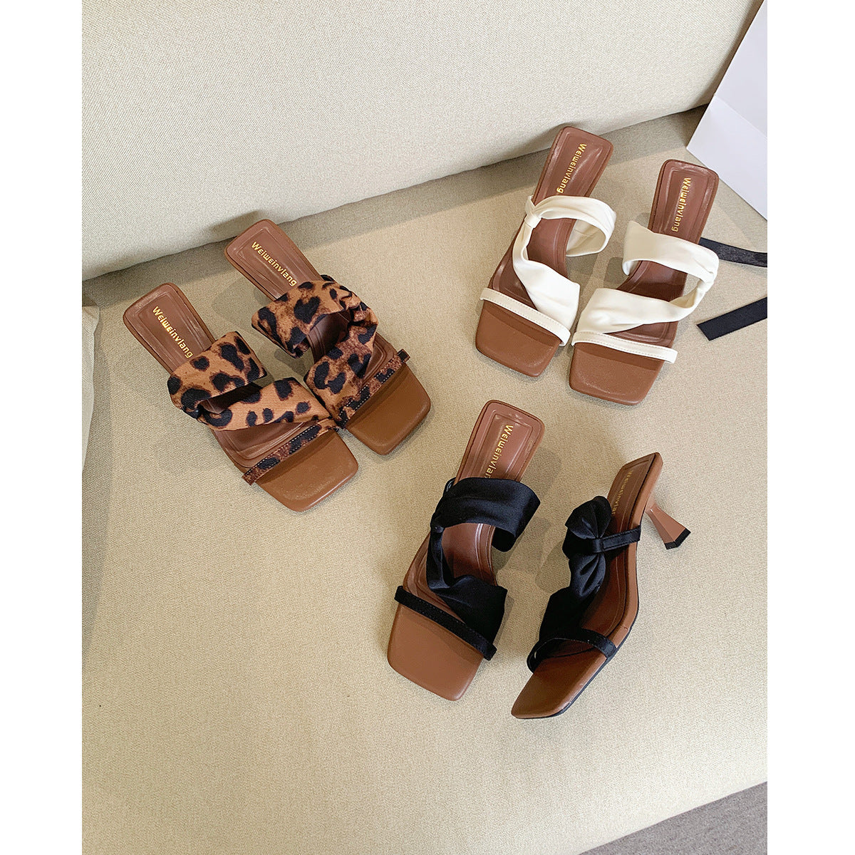 Damen elegante Slides-Sandalen mit Rüschen-Detail