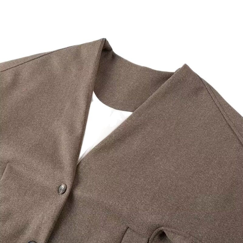 Damen modische Wolljacke mit elegantem Kragen und praktischen Taschen R&B