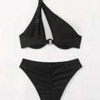 Damen Bikini-Set mit asymmetrischem Trägerdesign und unterstützendem Push-Up-Oberteil R&B