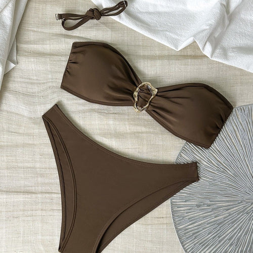 Damen Bikini-Set mit eleganter Schnalle und hohem Taillenschnitt R&B