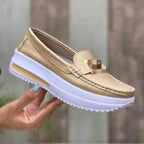 R&B Damen Loafer Slip-On PU Lederoptik Metall-Detail