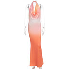 Damen Maxikleid mit schmeichelndem Watercolor-Effekt und tiefem V-Ausschnitt R&B