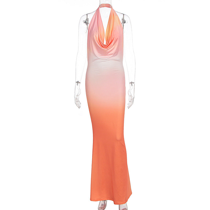 Damen Maxikleid mit schmeichelndem Watercolor-Effekt und tiefem V-Ausschnitt R&B