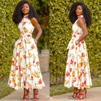 Damen Maxikleid mit floralem Design und elegantem Gürtel R&B