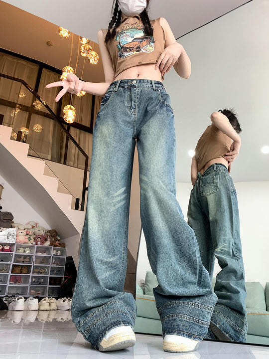 Damen Weite High-Waist Jeans im lässigen Urban-Style und modischen Details R&B