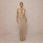 Damen Glamouröses Abendkleid mit tiefem V-Ausschnitt und eleganter Drapierung R&B
