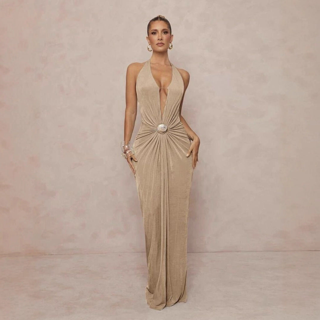 Damen Glamouröses Abendkleid mit tiefem V-Ausschnitt und eleganter Drapierung R&B